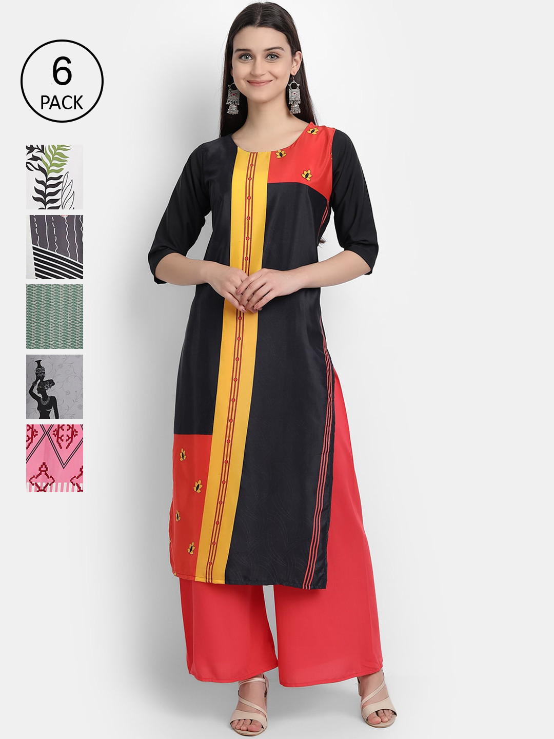 Ethnic basket Pack of 6 Women Multicoloured Ethnic Motifs Printed Crepe Kurta, Multi
Ethnic basket Pack of 6 Women Multicoloured Ethnic Motifs Printed Crepe Kurta, Multi