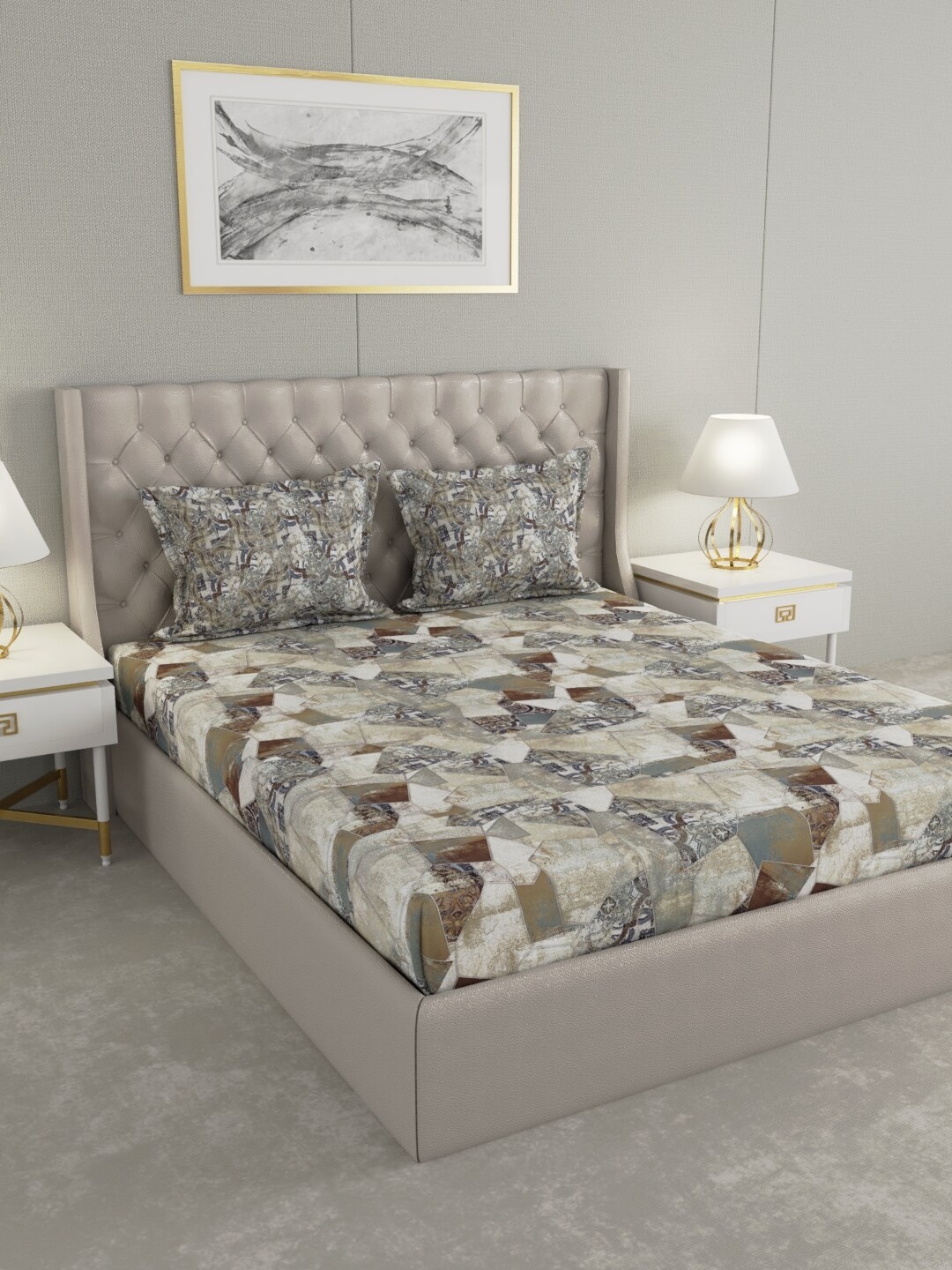 Trident Grey & Olive Green Abstract 210 TC Cotton 1 King Bedsheet with 2 Pillow Covers
Trident Grey & Olive Green Abstract 210 TC Cotton 1 King Bedsheet with 2 Pillow Covers