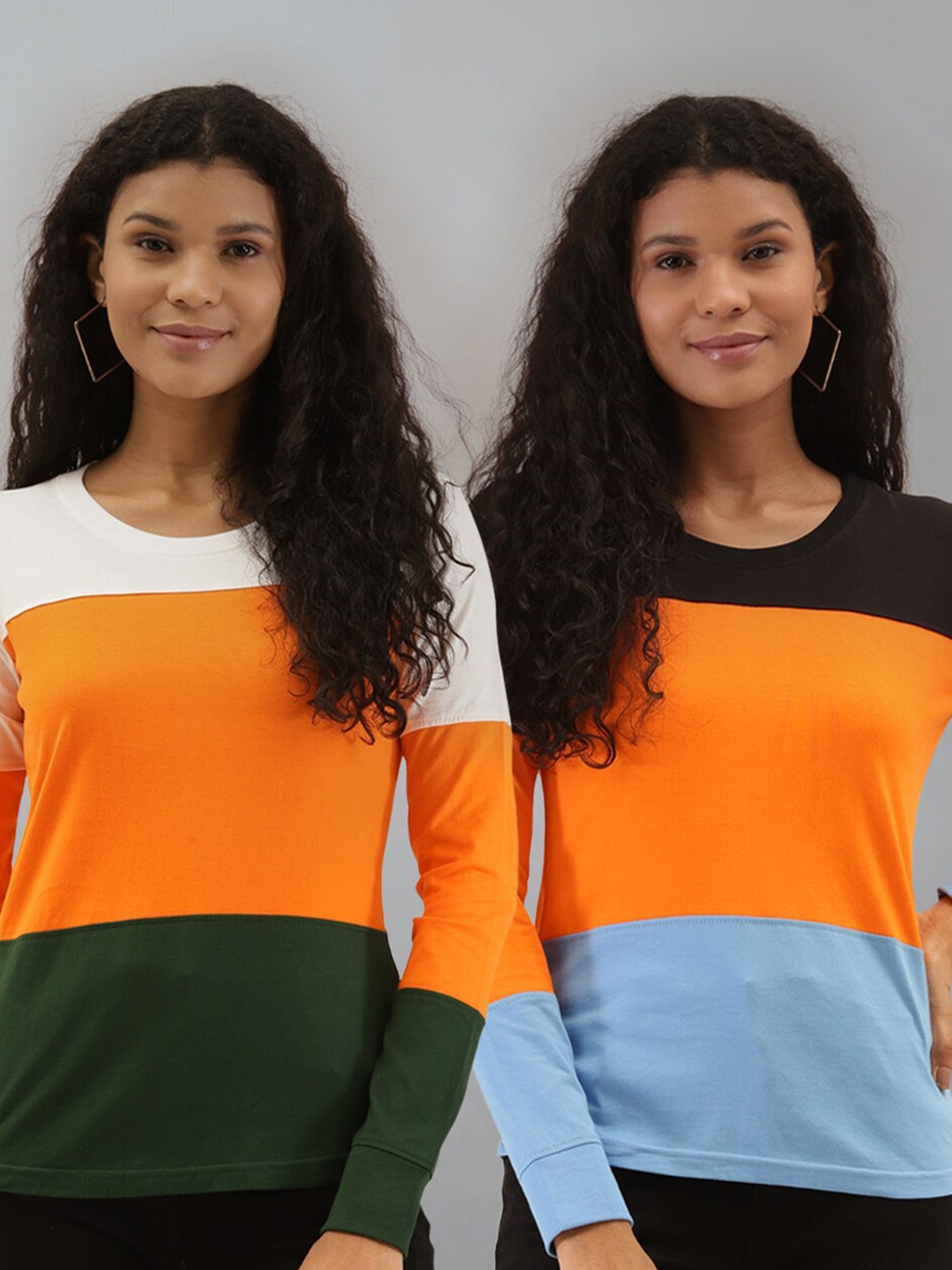 The Dry State Women Pack of 2 Colourblocked T-Shirts, Orange
