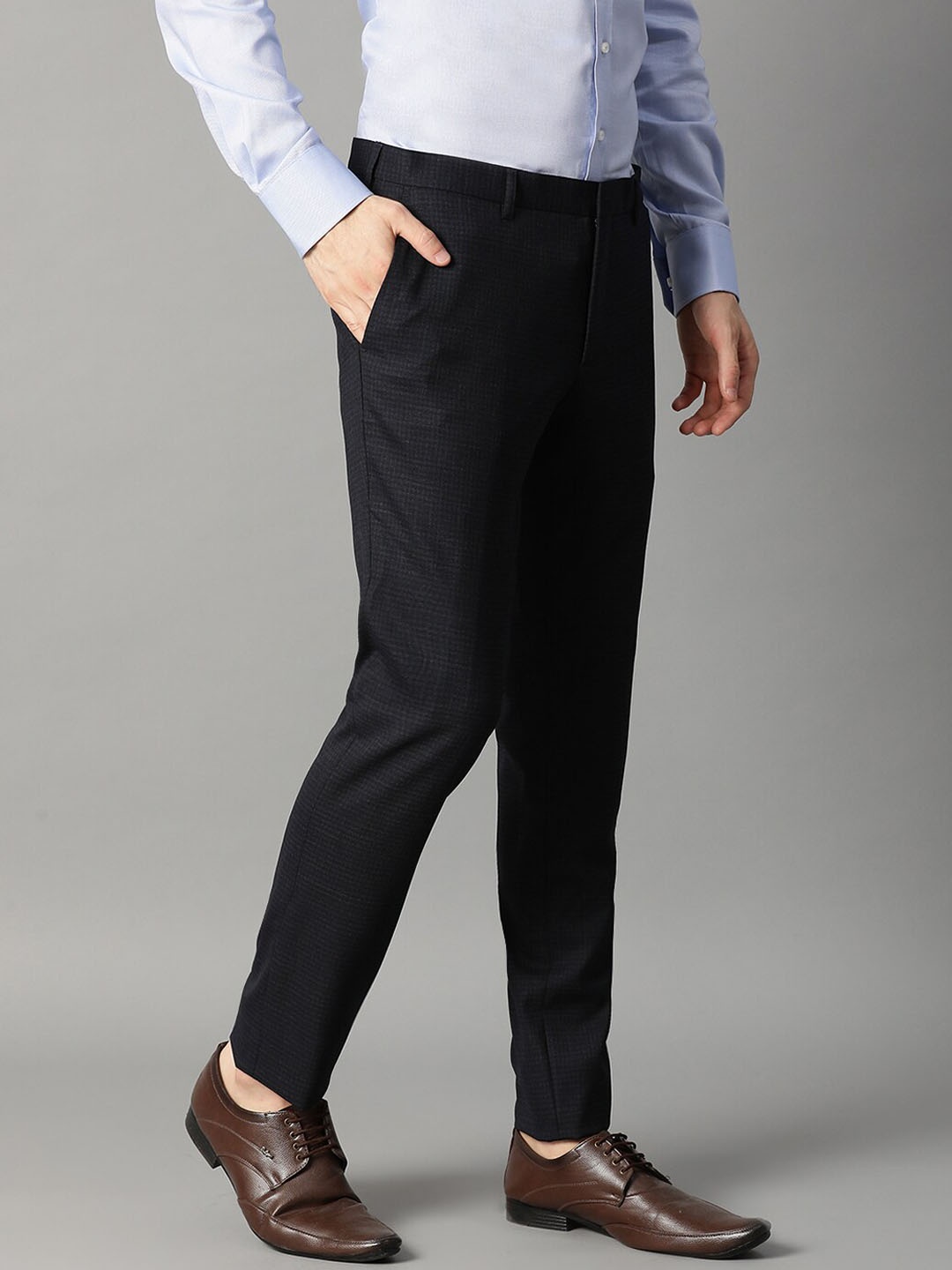 Bruun & Stengade Men Navy Blue Slim Fit Solid Formal Trousers