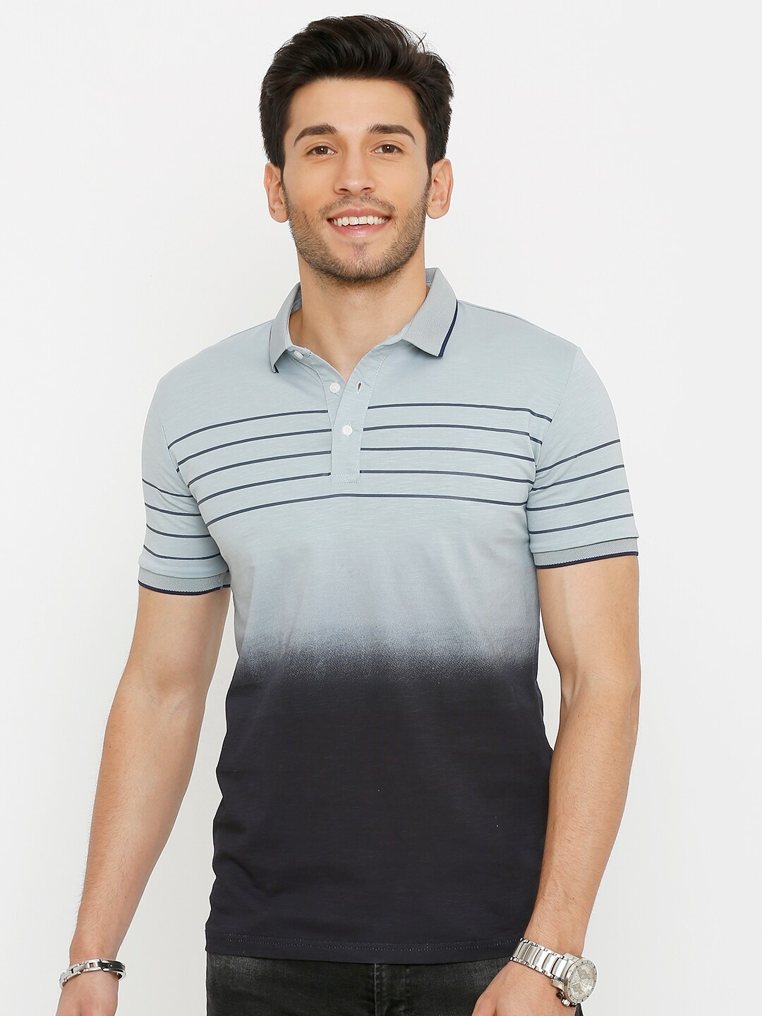 Rex Straut Jeans Men Blue Colourblocked Polo Collar Slim Fit T-shirt