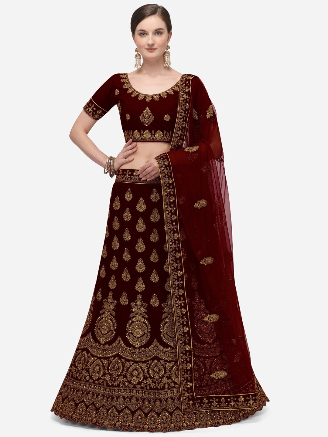 Netram Maroon & Gold-Toned Embroidered Semi-Stitched Lehenga & Unstitched Blouse with Dupatta
Netram Maroon & Gold-Toned Embroidered Semi-Stitched Lehenga & Unstitched Blouse with Dupatta