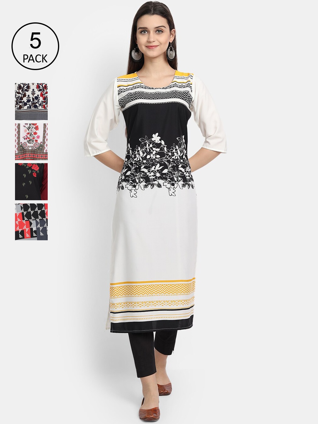 Ethnic basket Women Set of 5 Multicoloured Ethnic Motifs Printed Crepe Kurta, Multi
Ethnic basket Women Set of 5 Multicoloured Ethnic Motifs Printed Crepe Kurta, Multi