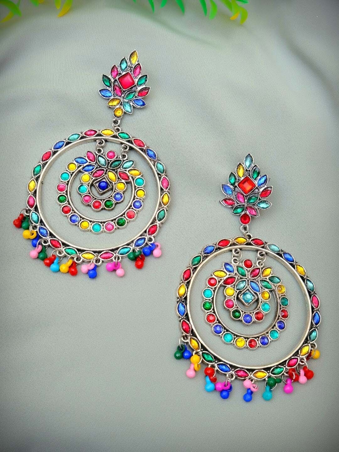 Crunchy Fashion Multicoloured Oxidised Silver-Plated Stone Studded & Beaded Drop Earrings, Multi
Crunchy Fashion Multicoloured Oxidised Silver-Plated Stone Studded & Beaded Drop Earrings, Multi