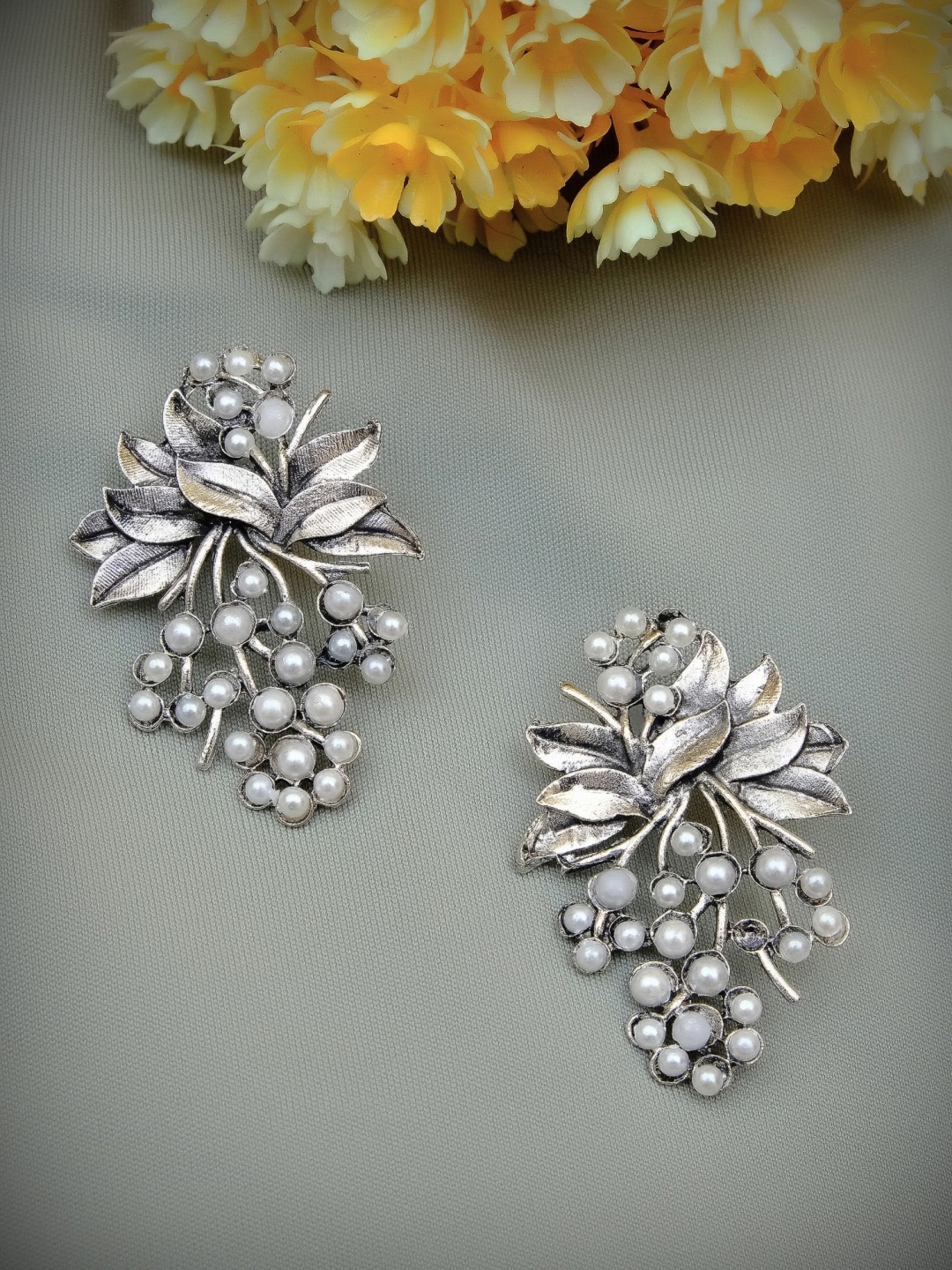Crunchy Fashion Oxidised Silver-Plated Beaded Drop Earrings
