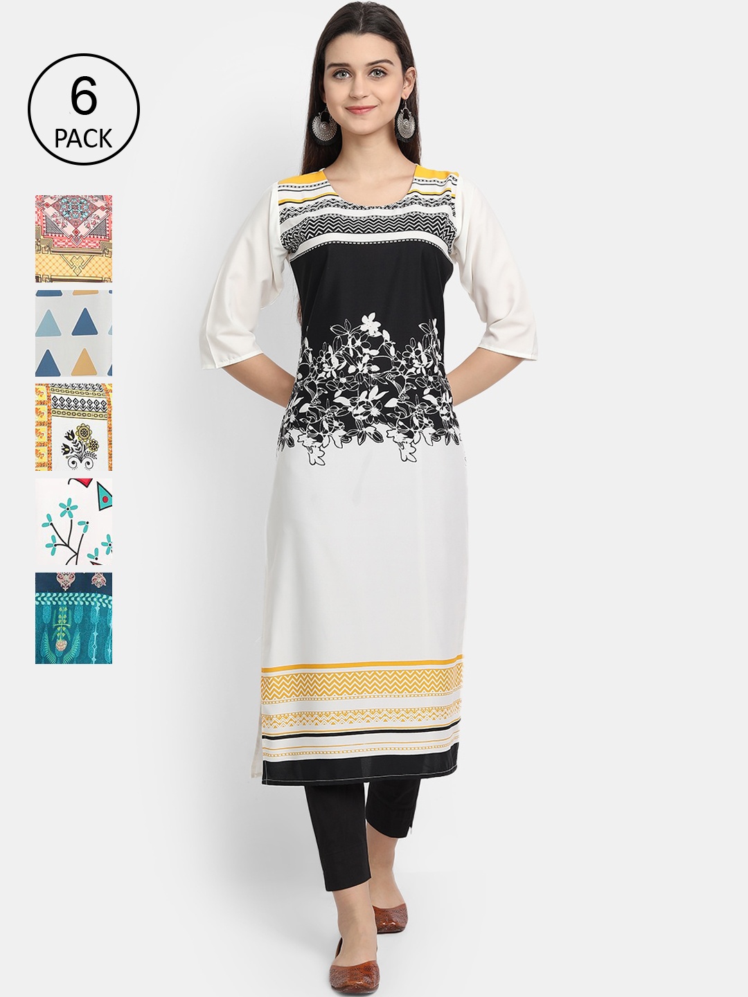 Ethnic basket Pack of 6 Women Multicoloured Ethnic Motifs Printed Crepe Kurta, Multi
Ethnic basket Pack of 6 Women Multicoloured Ethnic Motifs Printed Crepe Kurta, Multi