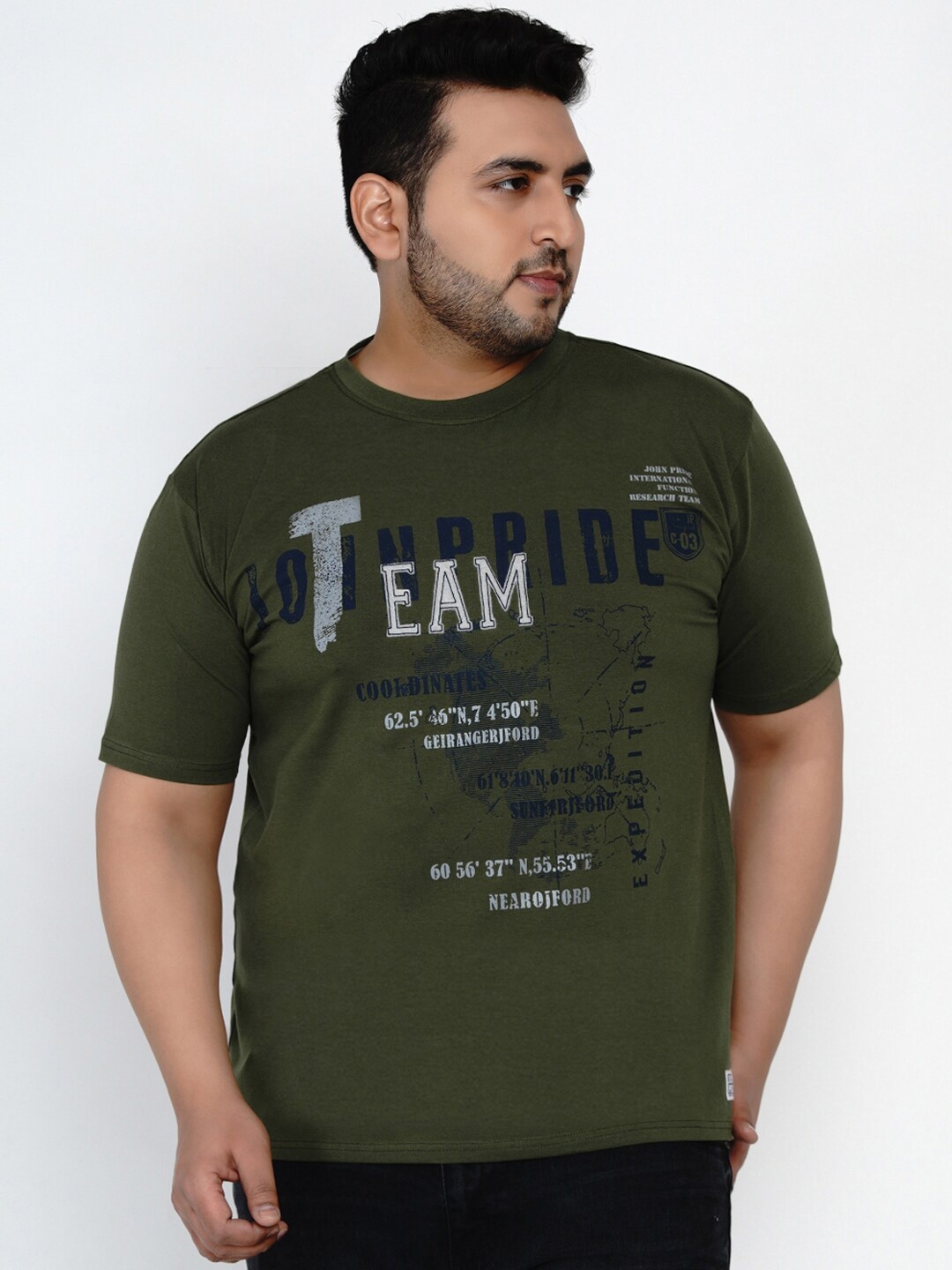 John Pride Plus Size Typography Printed T-shirt, Olive