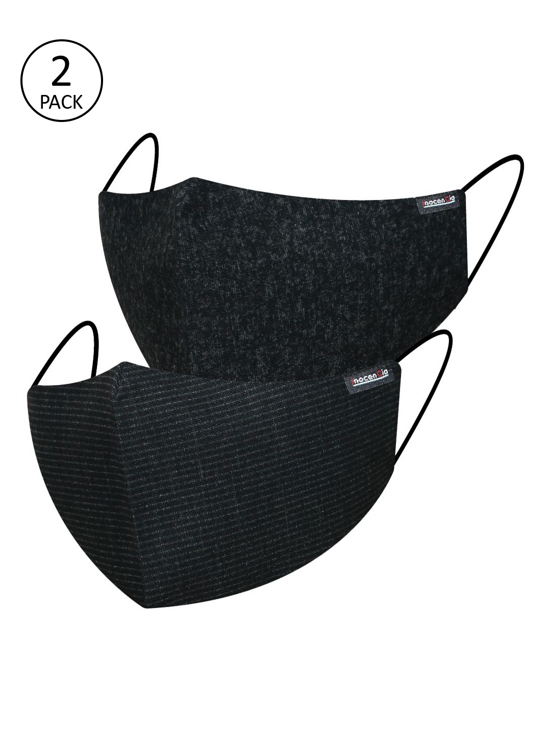 inocenCia Women Pack of 2 Charcoal Grey 2-Ply Reusable Outdoor Cloth Face Masks