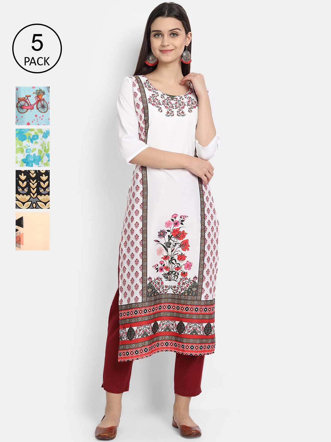 Ethnic basket Women Pack of 5 Printed Crepe Kurta, Multi
Ethnic basket Women Pack of 5 Printed Crepe Kurta, Multi