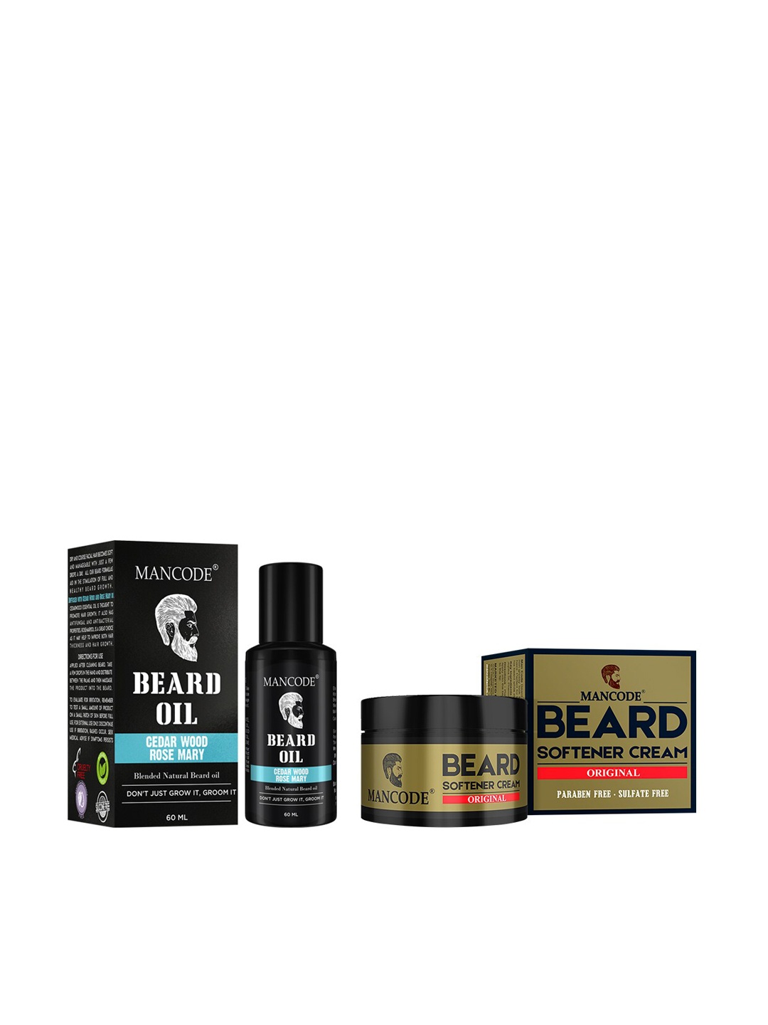 MANCODE Set of 2 Beard Oil & Beard Softening Cream Original, Black