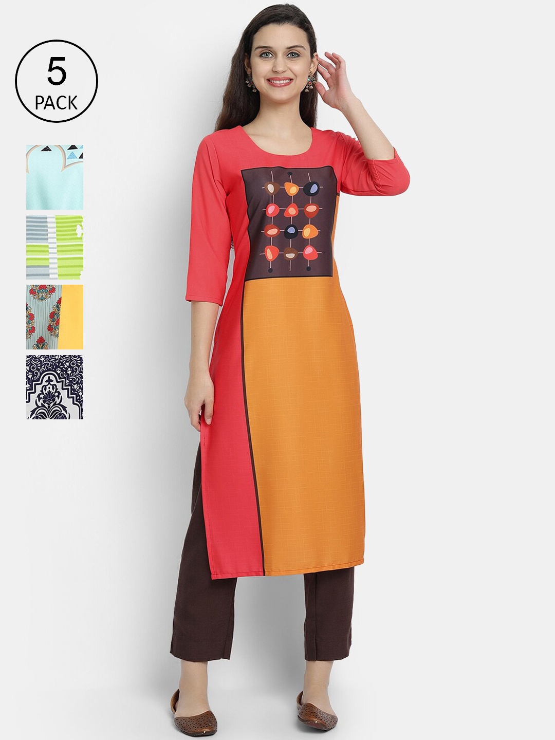 Ethnic basket Pack of 5 Women Multicoloured Ethnic Motifs Printed Crepe Kurta, Multi
Ethnic basket Pack of 5 Women Multicoloured Ethnic Motifs Printed Crepe Kurta, Multi