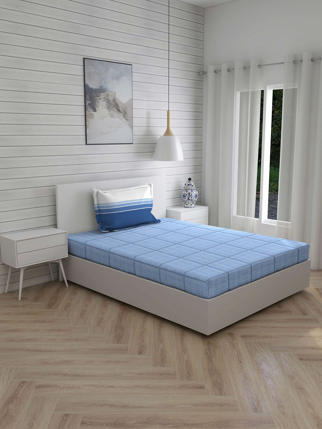Layers Blue & White Geometric 140 TC Cotton 1 Single Bedsheet with 1 Pillow Covers
Layers Blue & White Geometric 140 TC Cotton 1 Single Bedsheet with 1 Pillow Covers