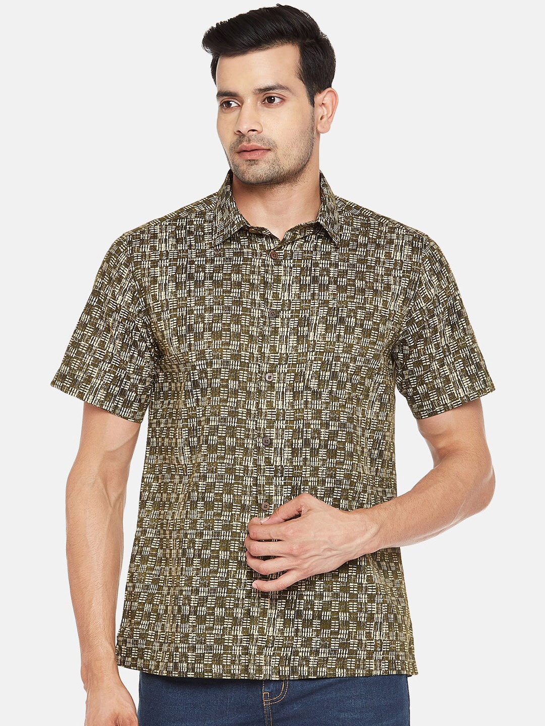 indus route by Pantaloons Men Olive Green & Beige Slim Fit geometric Printed Cotton Shirt
indus route by Pantaloons Men Olive Green & Beige Slim Fit geometric Printed Cotton Shirt
