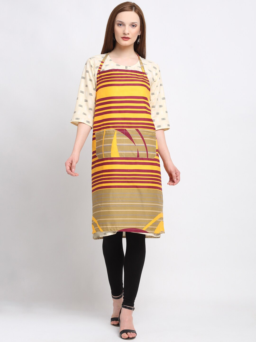 KLOTTHE Yellow & Maroon Striped 210 TC Apron