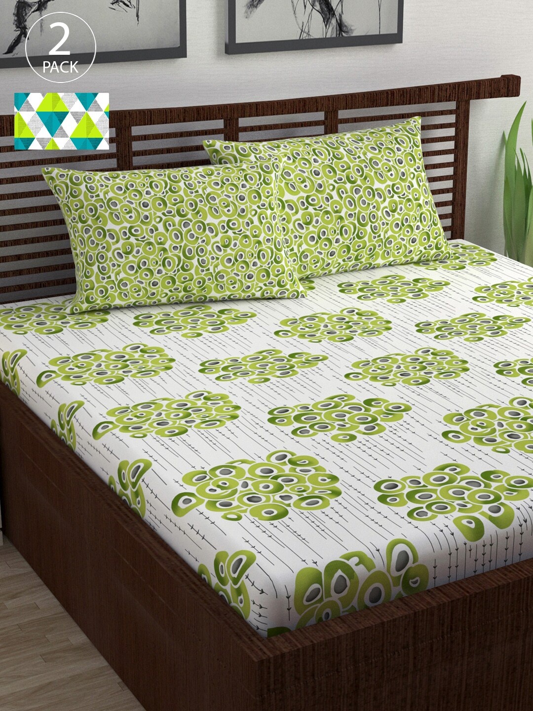 Divine Casa Pack of 2 White & Green 144 TC Cotton Queen Bedsheet with 4 Pillow Covers
Divine Casa Pack of 2 White & Green 144 TC Cotton Queen Bedsheet with 4 Pillow Covers