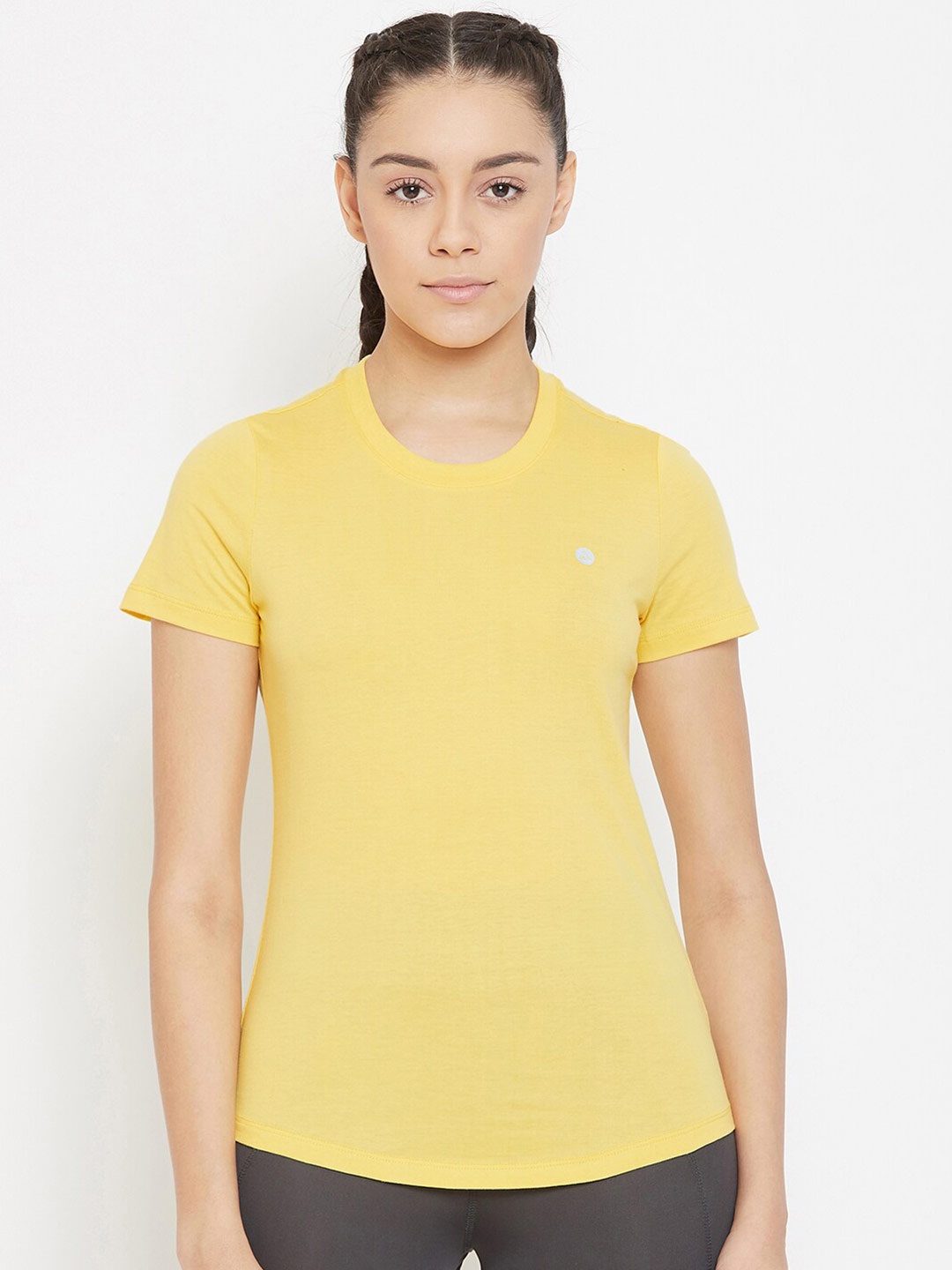 ATHLISIS Women Yellow Solid Lightweight Quick Dry Round Neck Running T-shirt