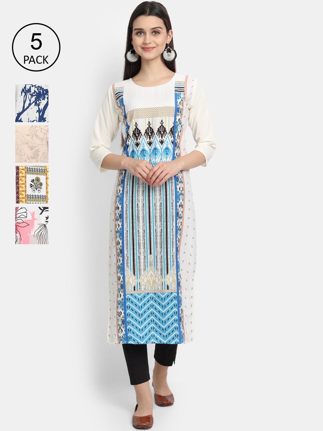 Ethnic basket Pack of 5 Women Multicoloured Ethnic Motifs Printed Crepe Kurta, Multi
Ethnic basket Pack of 5 Women Multicoloured Ethnic Motifs Printed Crepe Kurta, Multi