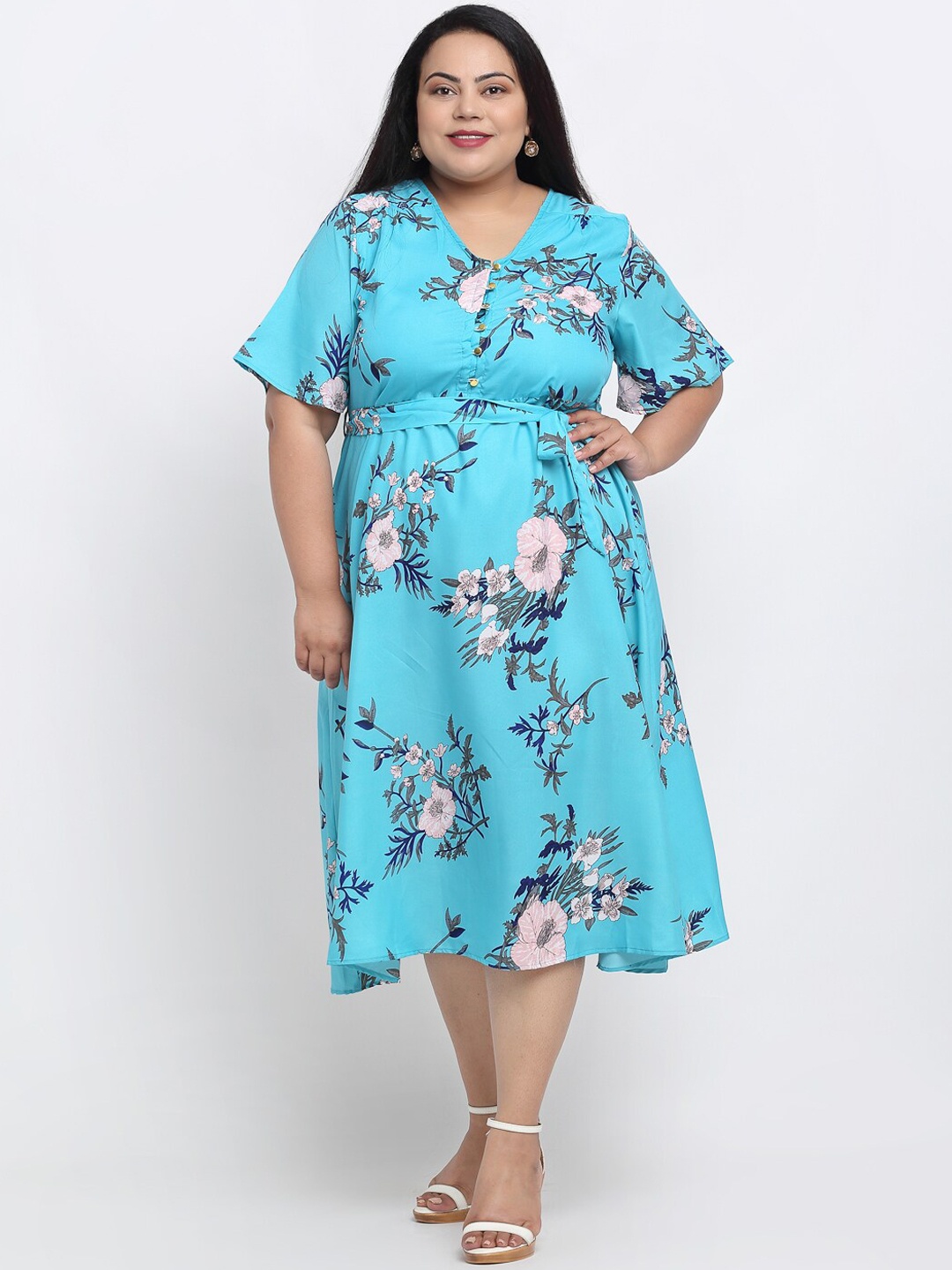 sindrellastorie Women Plus Size Blue Floral Print Fit and Flare Midi Dress with Belt
sindrellastorie Women Plus Size Blue Floral Print Fit and Flare Midi Dress with Belt