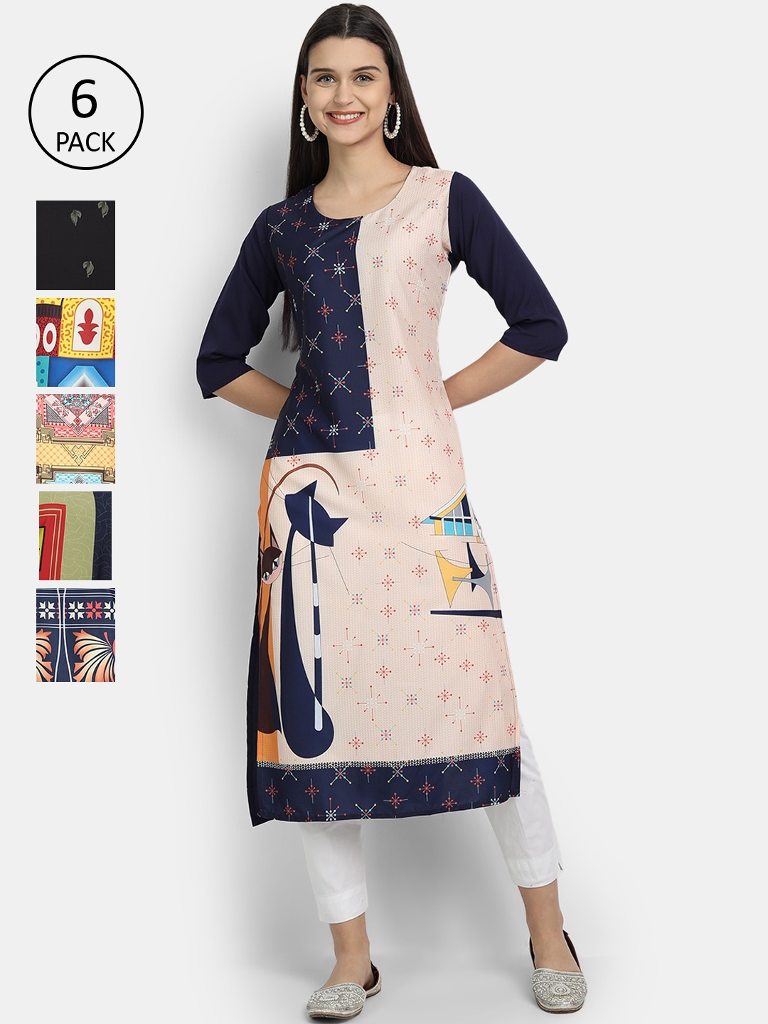 Ethnic basket Women Multicoloured Geometric Colourblocked Patchwork Crepe Kurta, Multi
Ethnic basket Women Multicoloured Geometric Colourblocked Patchwork Crepe Kurta, Multi