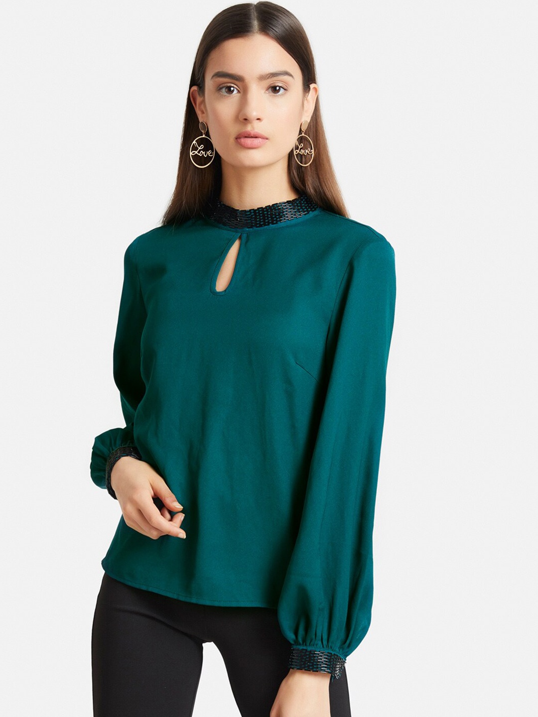Kazo Green Solid Regular Top
