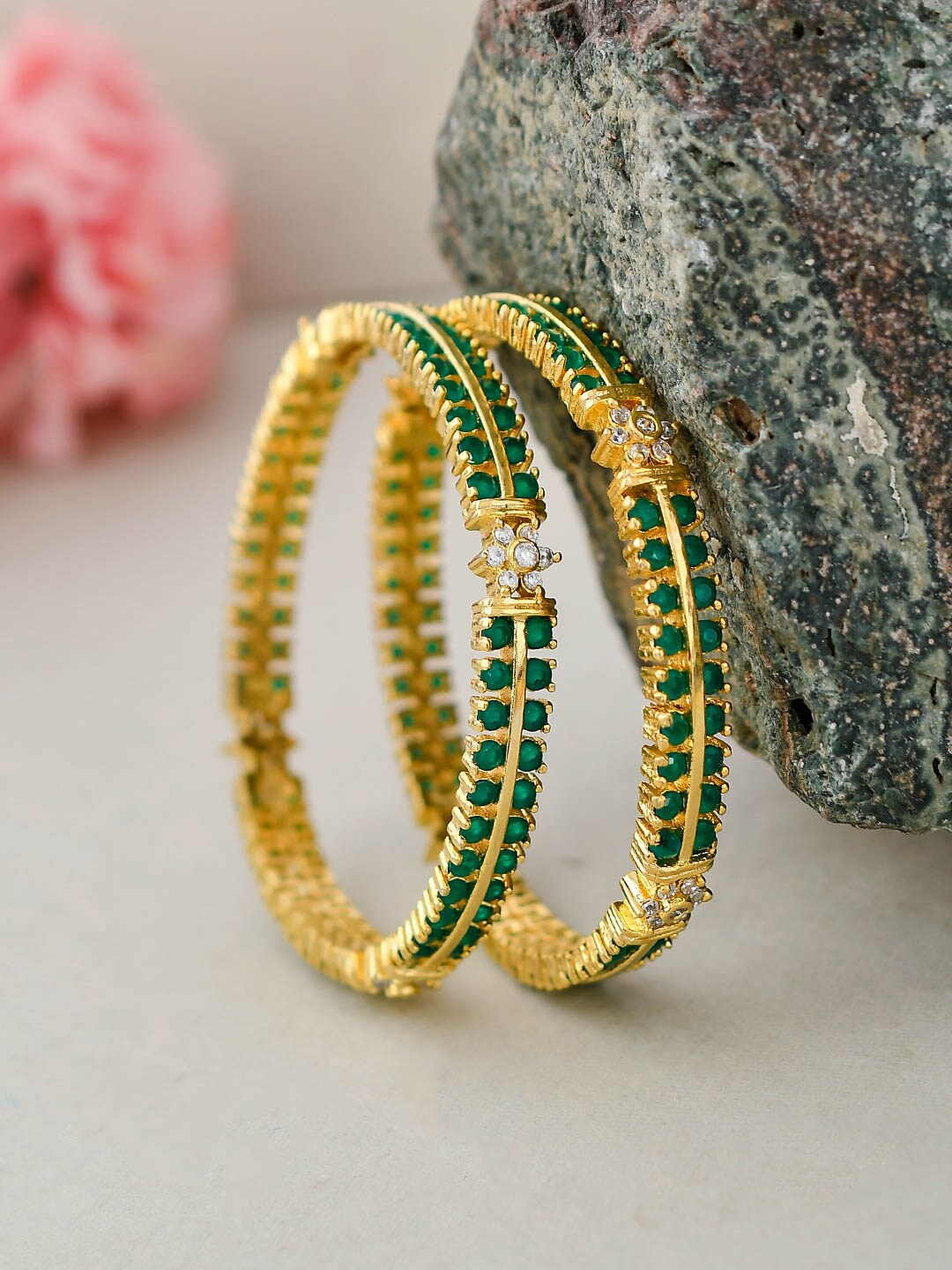 Silvermerc Designs Set Of 2 Gold-Plated Green American Diamonds-Studded Brifdal Kangan Bangles
Silvermerc Designs Set Of 2 Gold-Plated Green American Diamonds-Studded Brifdal Kangan Bangles