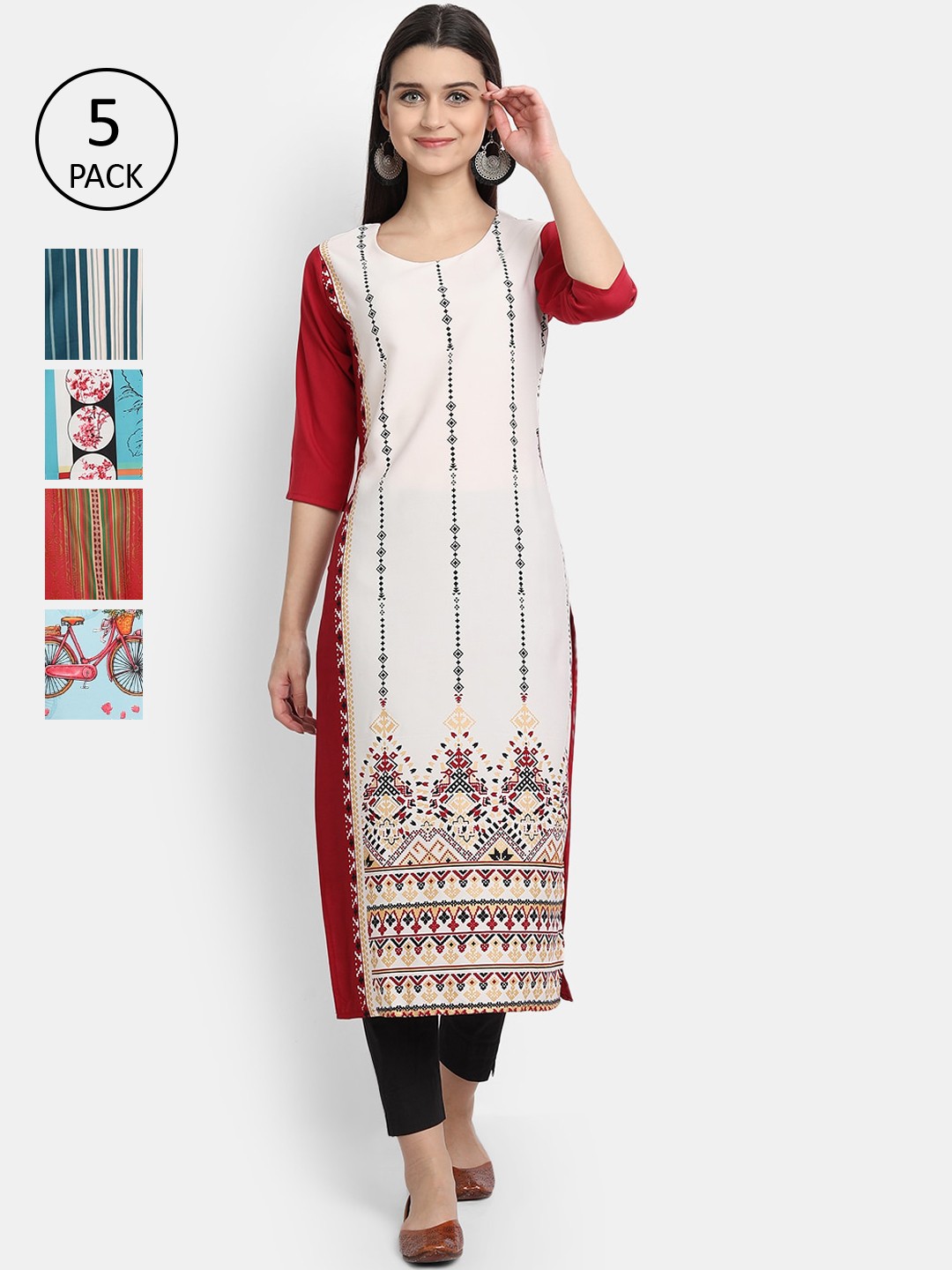 Ethnic basket Pack of 5 Women Multicoloured Ethnic Motifs Printed Crepe Kurta, Multi
Ethnic basket Pack of 5 Women Multicoloured Ethnic Motifs Printed Crepe Kurta, Multi