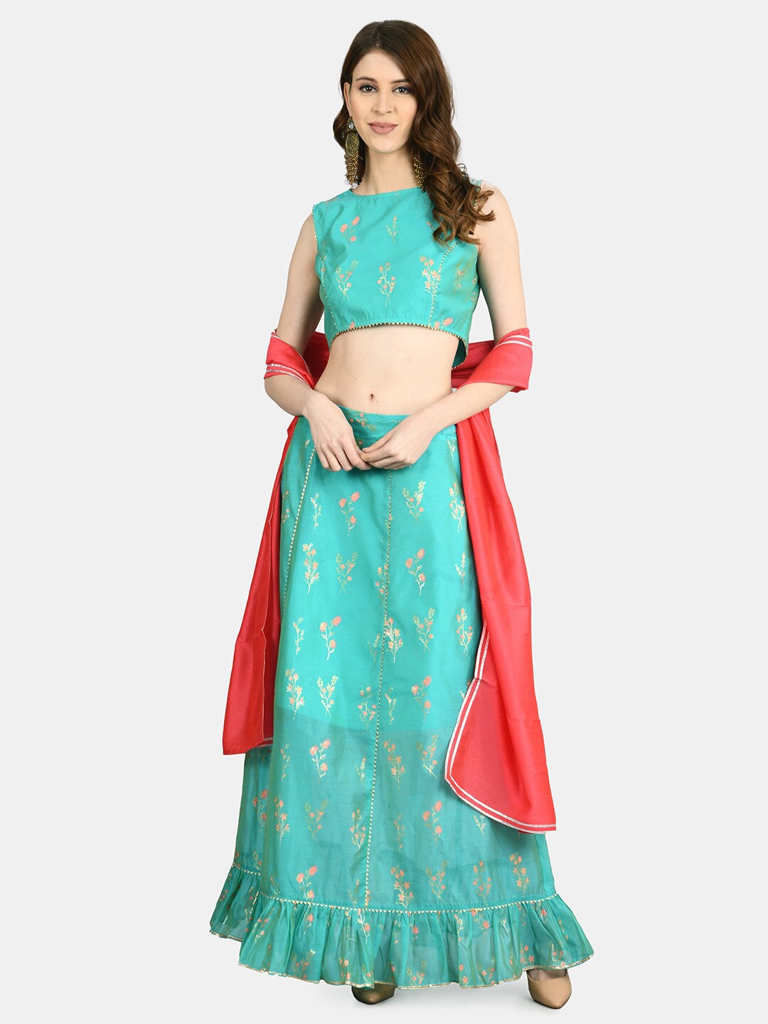 Myshka Turquoise Blue & Gold-Toned Printed Ready to Wear Lehenga & Blouse with Dupatta
Myshka Turquoise Blue & Gold-Toned Printed Ready to Wear Lehenga & Blouse with Dupatta