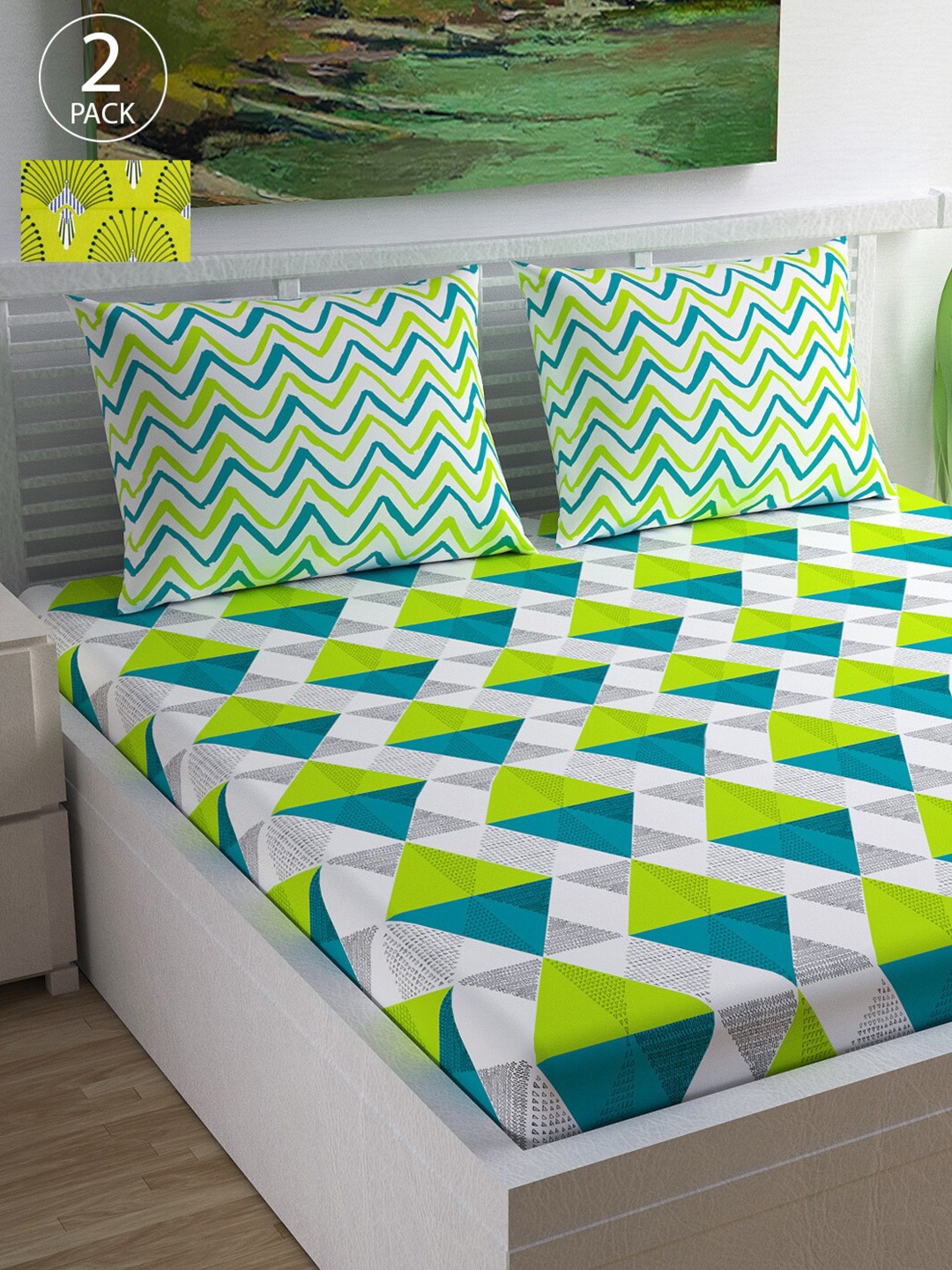 Divine Casa Pack of 2 Geometric 144 TC Cotton 2 Queen Bedsheets with 4 Pillow Covers, White
Divine Casa Pack of 2 Geometric 144 TC Cotton 2 Queen Bedsheets with 4 Pillow Covers, White