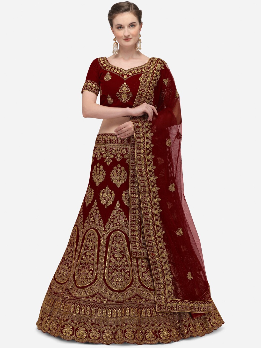Netram Maroon & Gold-Toned Embroidered Semi-Stitched Lehenga & Unstitched Blouse with Dupatta
Netram Maroon & Gold-Toned Embroidered Semi-Stitched Lehenga & Unstitched Blouse with Dupatta