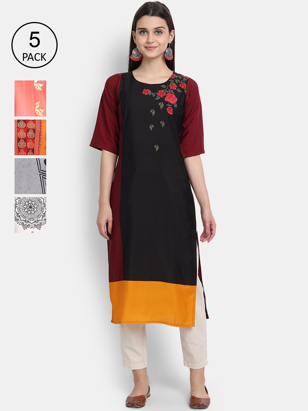 Ethnic basket Pack of 5 Women Multicoloured Ethnic Motifs Printed Crepe Kurta, Multi
Ethnic basket Pack of 5 Women Multicoloured Ethnic Motifs Printed Crepe Kurta, Multi