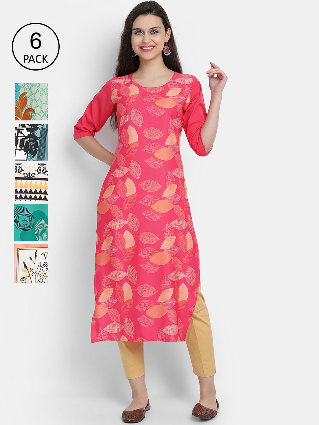 Ethnic basket Pack of 6 Women Multicoloured Ethnic Motifs Printed Crepe Kurta, Multi
Ethnic basket Pack of 6 Women Multicoloured Ethnic Motifs Printed Crepe Kurta, Multi