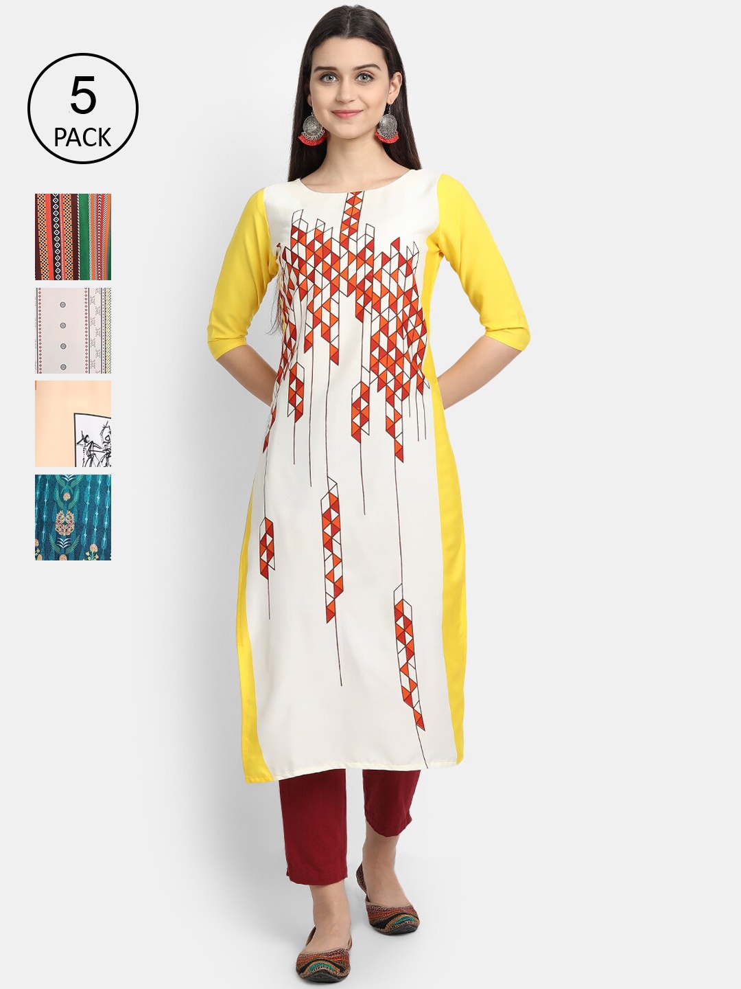 Ethnic basket Pack of 5 Women Multicoloured Ethnic Motifs Printed Crepe Kurta, Multi
Ethnic basket Pack of 5 Women Multicoloured Ethnic Motifs Printed Crepe Kurta, Multi