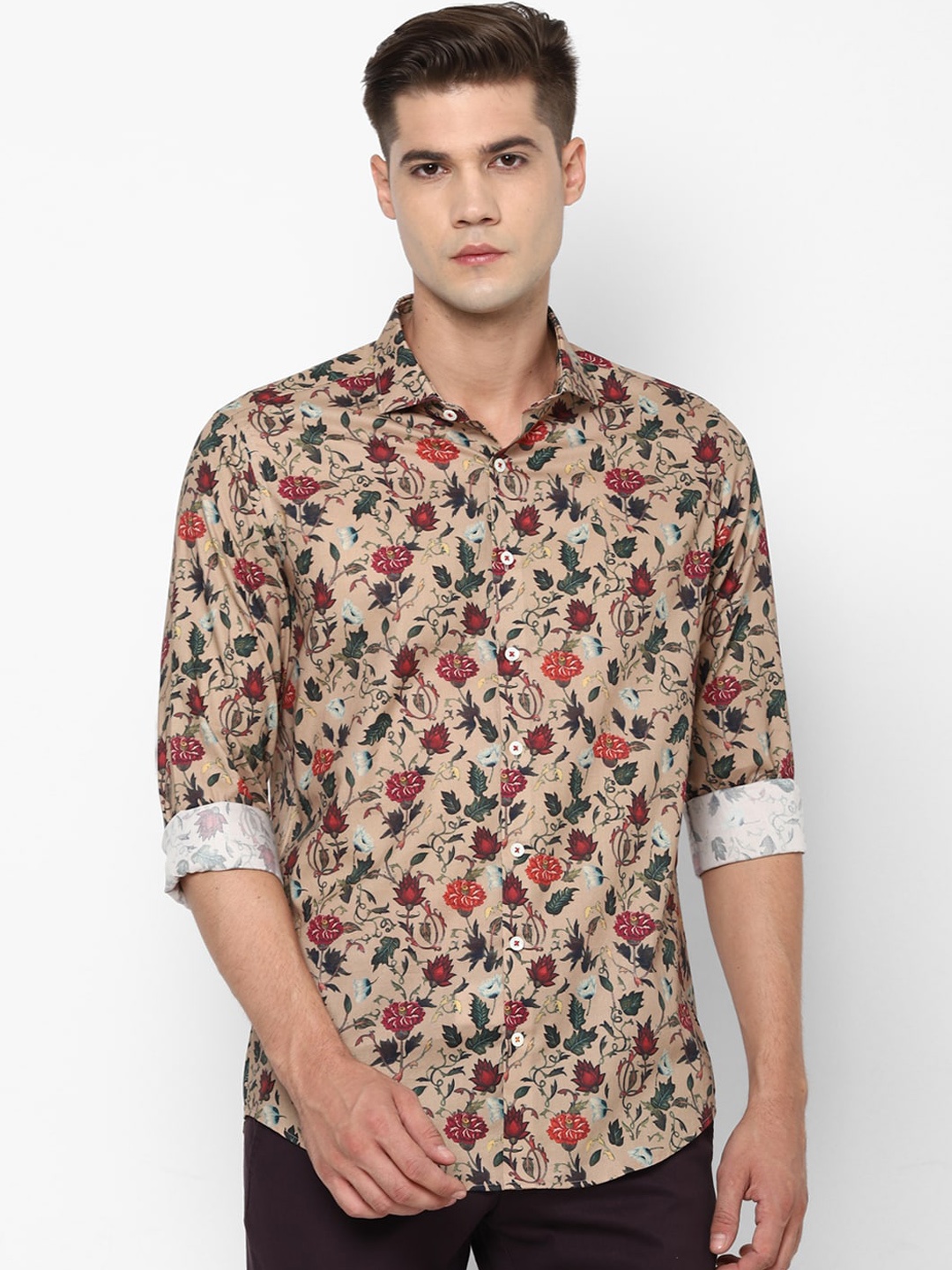 SIMON CARTER LONDON Men Beige & Red Floral Printed Slim Fit Printed Casual Shirt