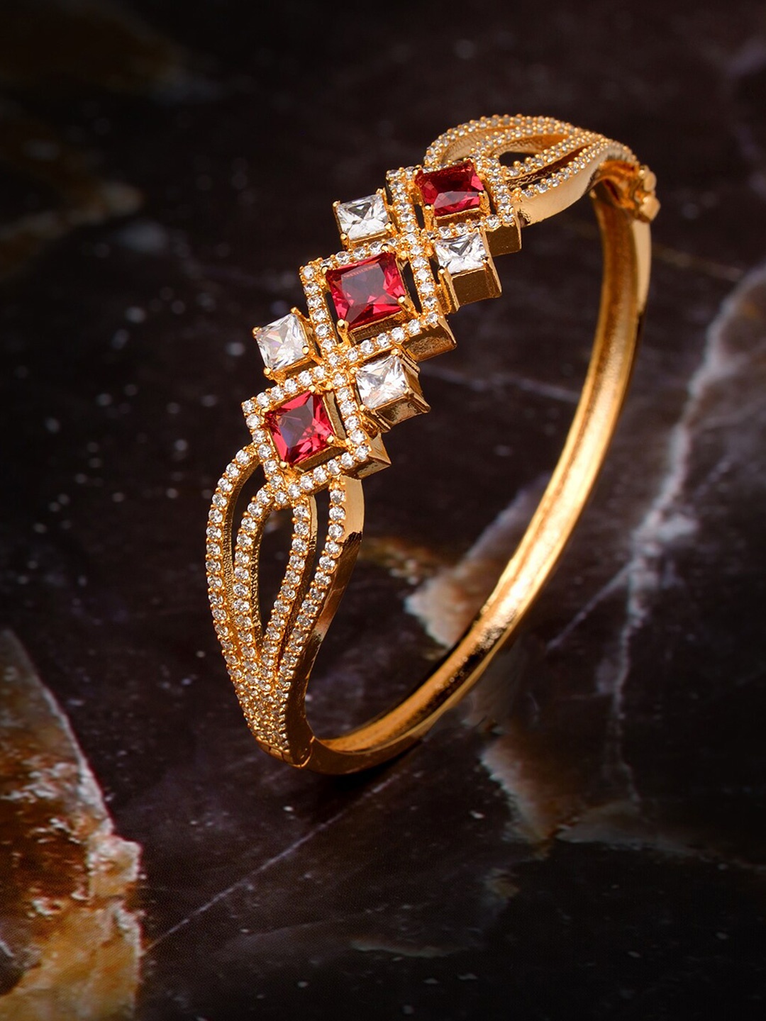 Saraf RS Jewellery Women Gold-Plated & Magenta AD Handcrafted Bracelet Bangle-Style
Saraf RS Jewellery Women Gold-Plated & Magenta AD Handcrafted Bracelet Bangle-Style