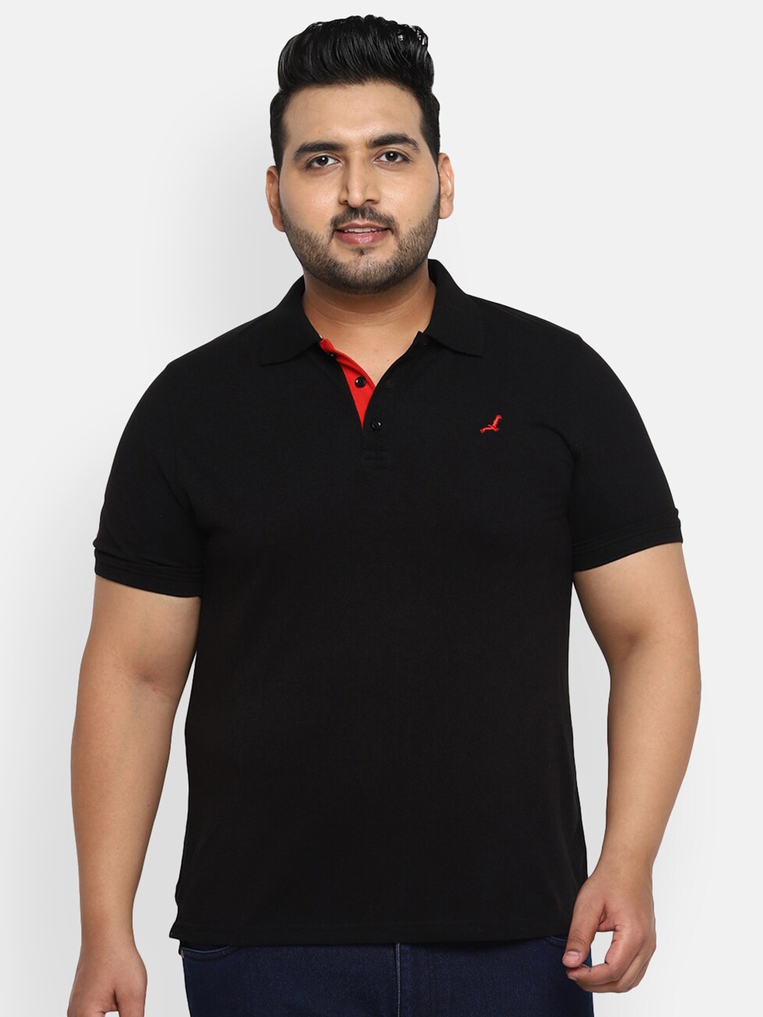 American Crew Plus Men Black Solid Henley Neck T-shirt