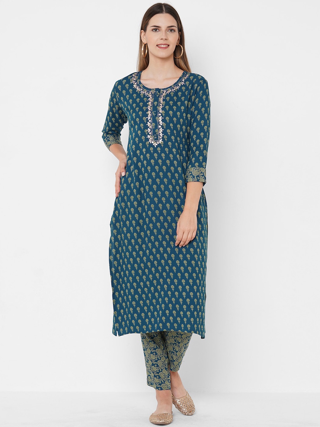 FASHOR Women Teal & Green Ethnic Motifs Printed Regular Straight Kurta with Trousers
FASHOR Women Teal & Green Ethnic Motifs Printed Regular Straight Kurta with Trousers