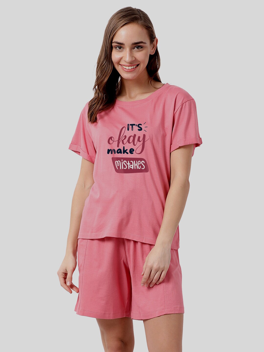 shyaway Women Pink Printed Night suit