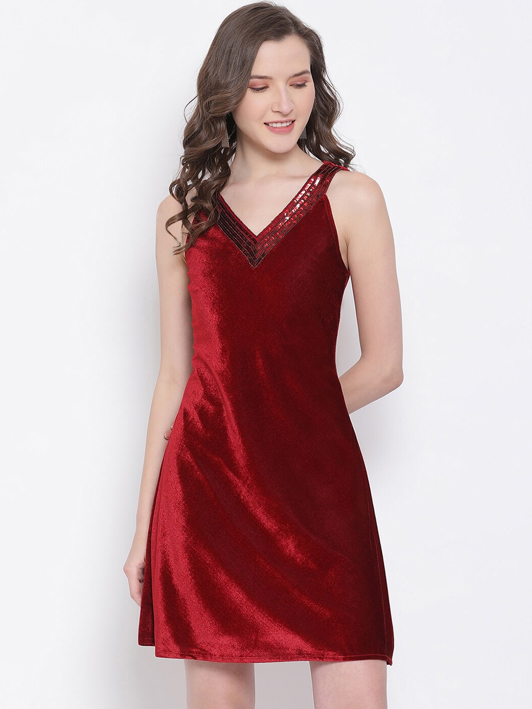 LY2 Maroon Velvet A-Line Dress