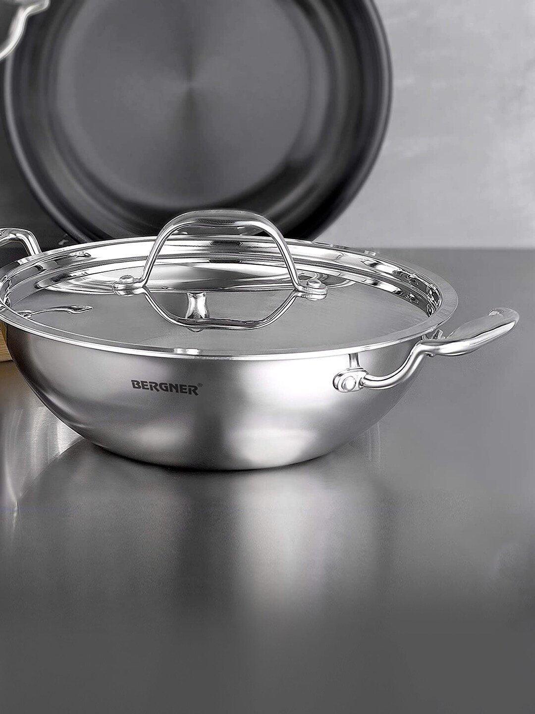 Bergner Argent TriPly Stainless Steel Induction Bottom 36 cm (6.1 L) Kadai with Lid, Silver
Bergner Argent TriPly Stainless Steel Induction Bottom 36 cm (6.1 L) Kadai with Lid, Silver