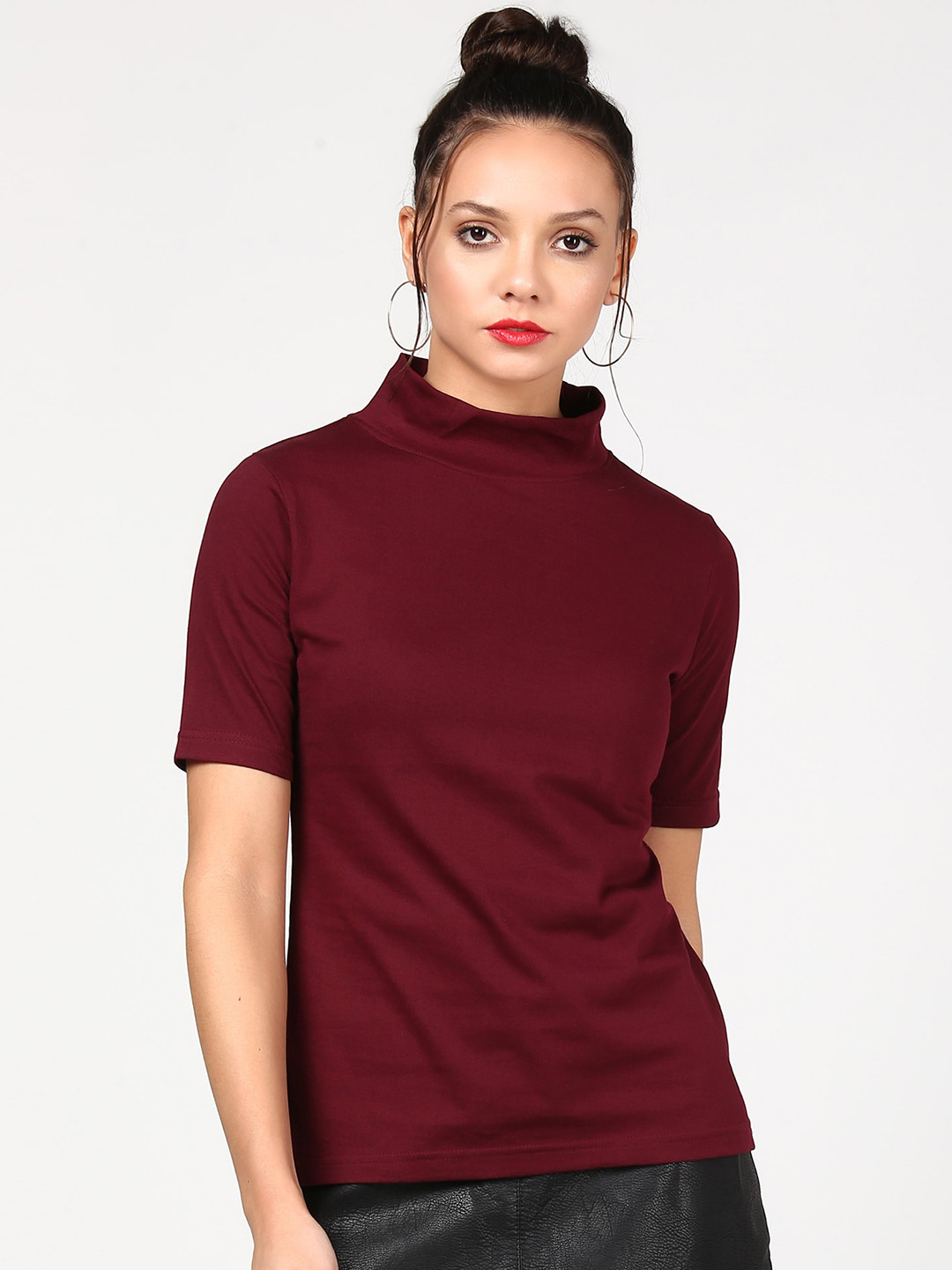 The Dry State Women Maroon Pure Cotton Solid High Neck T-shirt
The Dry State Women Maroon Pure Cotton Solid High Neck T-shirt