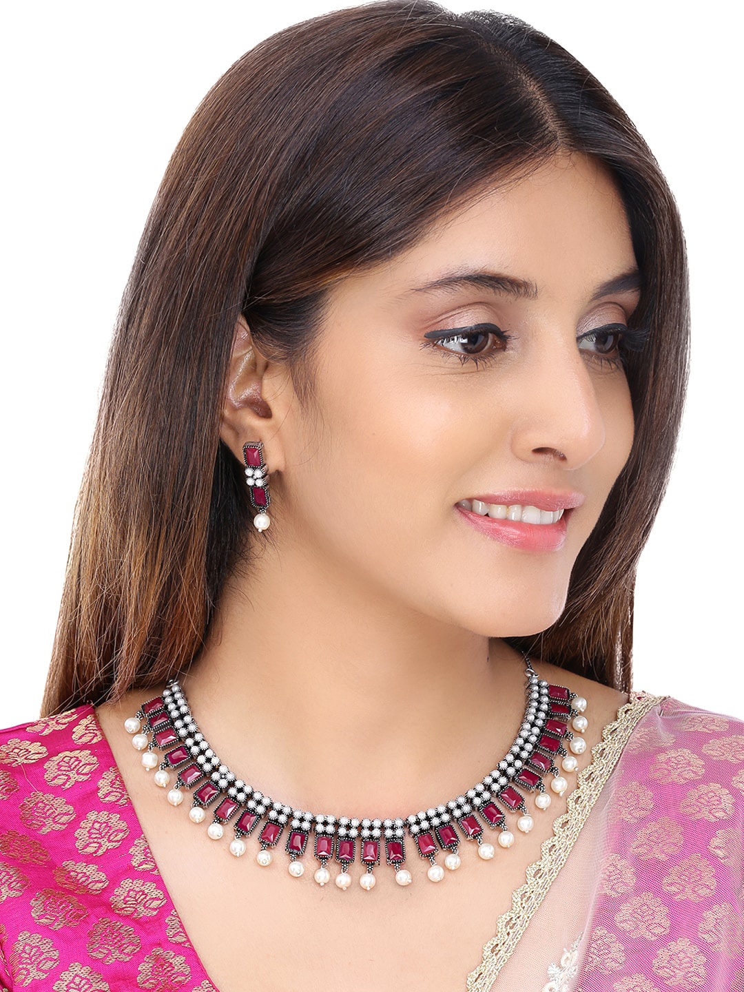 Yellow Chimes Oxidised Silver-Plated Pink & White Stone-Studded Handcrafted Jewellery Set
Yellow Chimes Oxidised Silver-Plated Pink & White Stone-Studded Handcrafted Jewellery Set