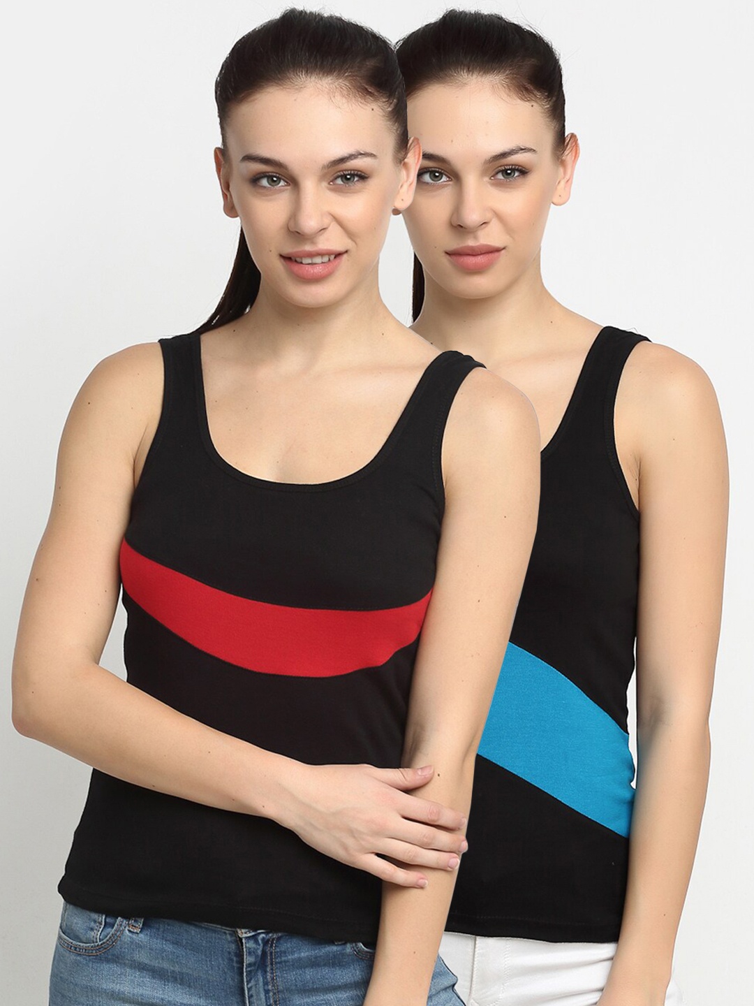 Friskers Pack of 2 Multicoloured Tank Top, Multi