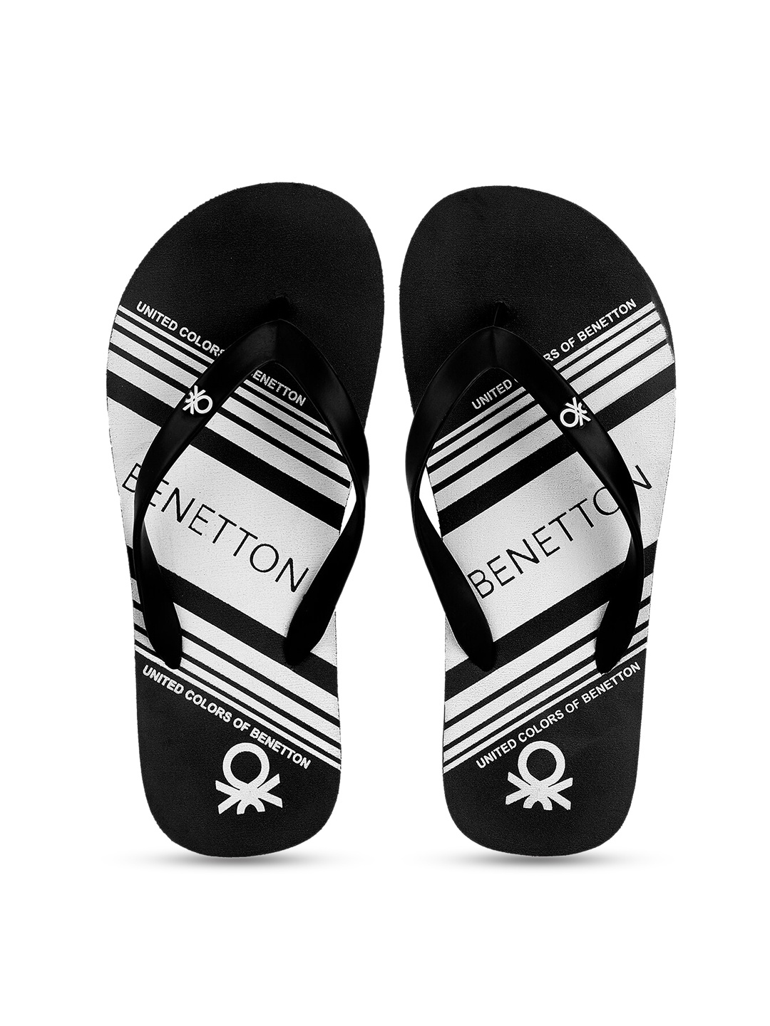 United Colors of Benetton Men Black & White Printed Thong Flip-Flops