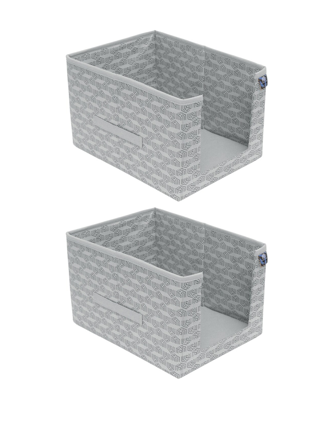 HOMESTRAP Set Of 2 Grey Printed Shirt Stacker Organisers With Handles