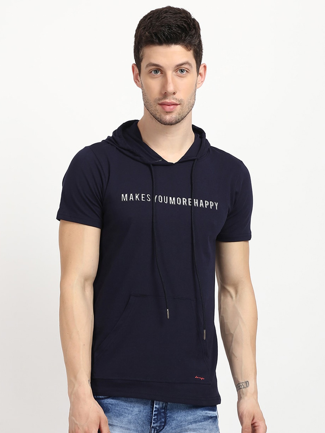 V2 Value & Variety Men Navy Blue Typography Printed T-shirt