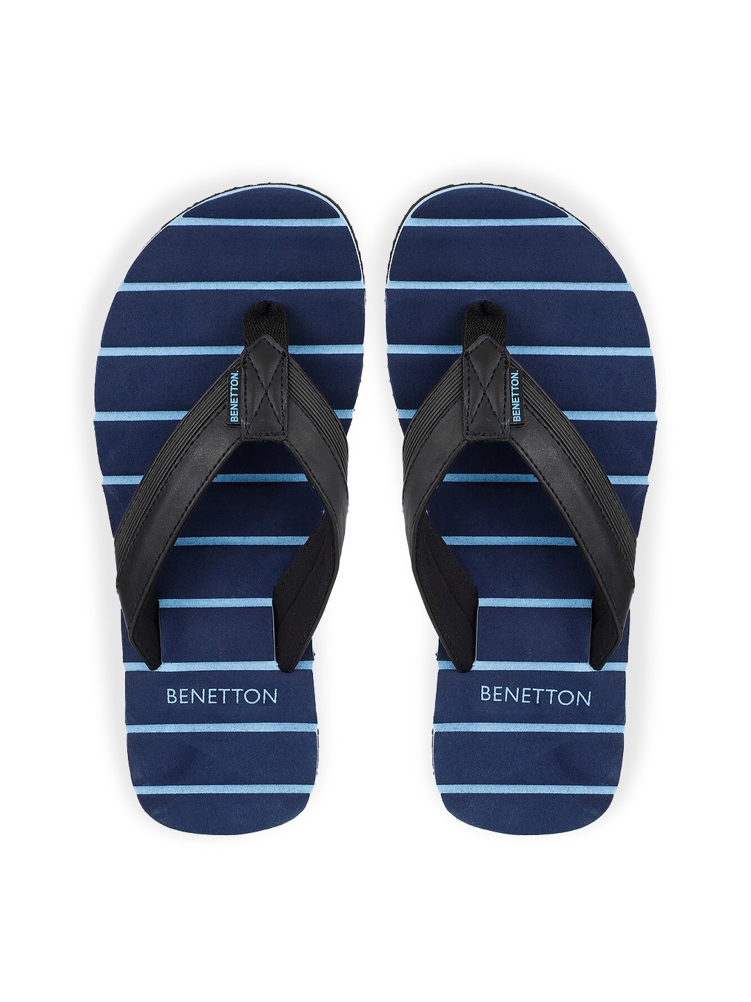 United Colors of Benetton Men Black & Navy Blue Striped Thong Flip-Flops