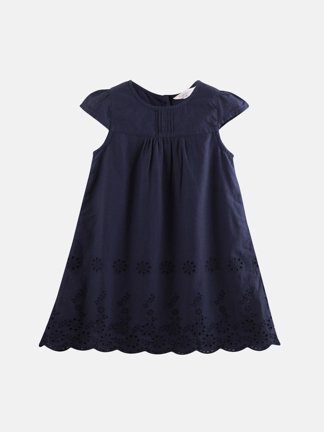 Beebay Girls Navy Blue Schiffli A-Line Dress
