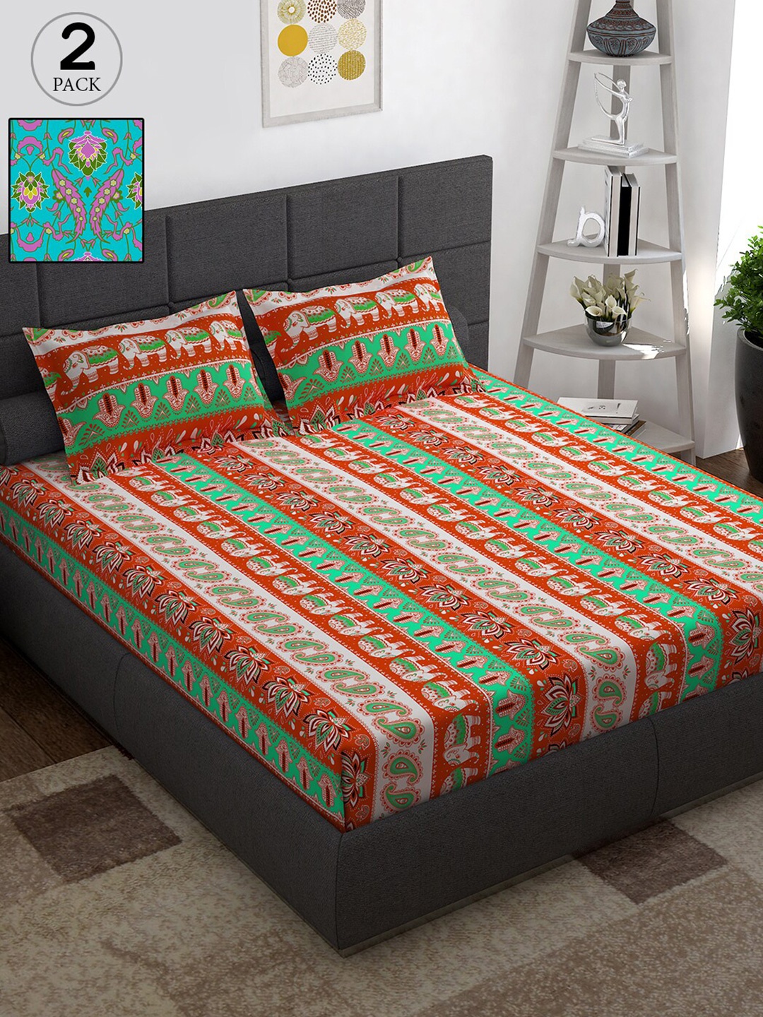 Story@home Pack of 2 Ethnic Motifs 152 TC Cotton 2 Queen Bedsheet with 4 Pillow Covers, Blue
Story@home Pack of 2 Ethnic Motifs 152 TC Cotton 2 Queen Bedsheet with 4 Pillow Covers, Blue