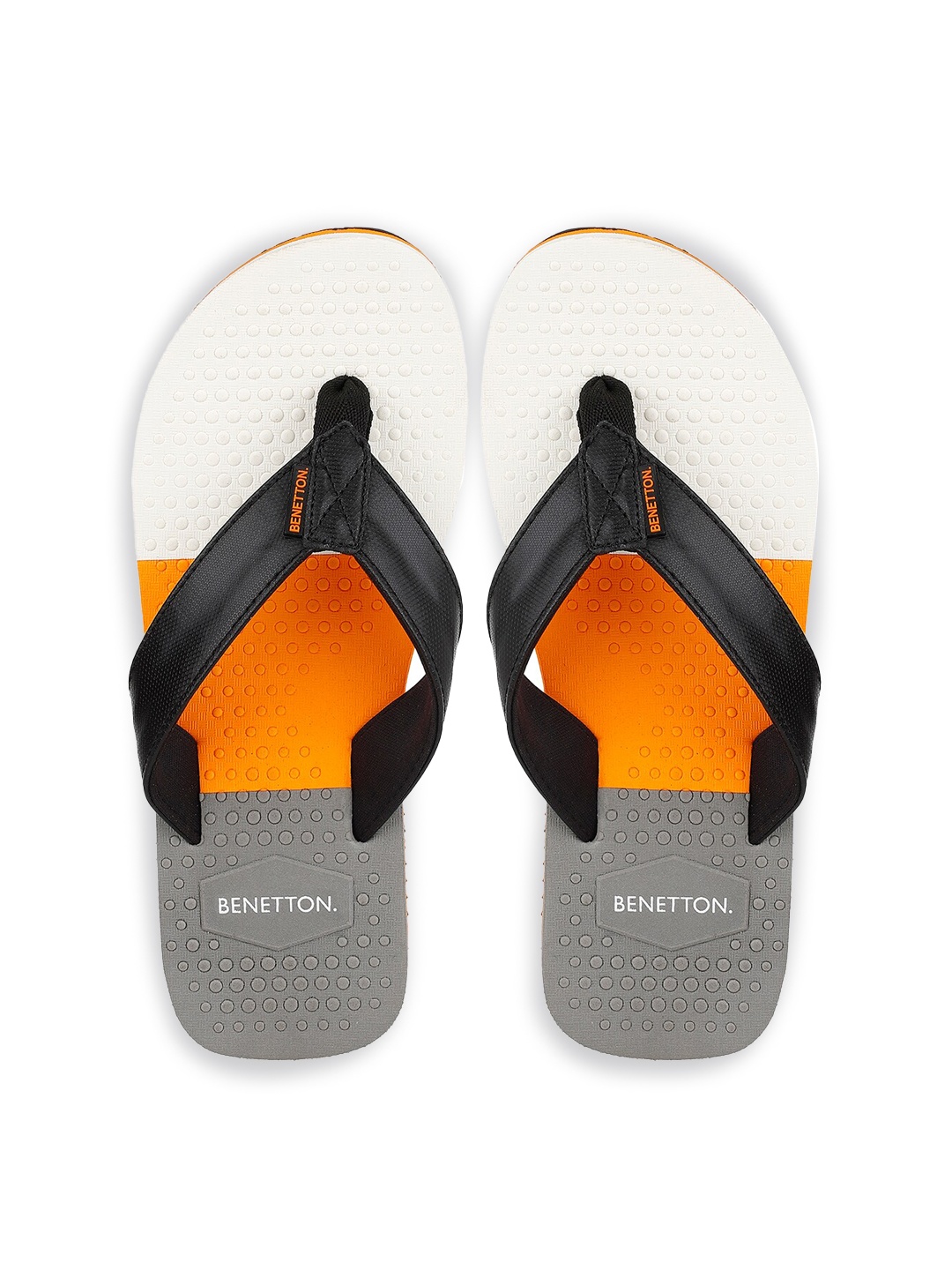 United Colors of Benetton Men Grey & Orange Colourblocked Thong Flip-Flops