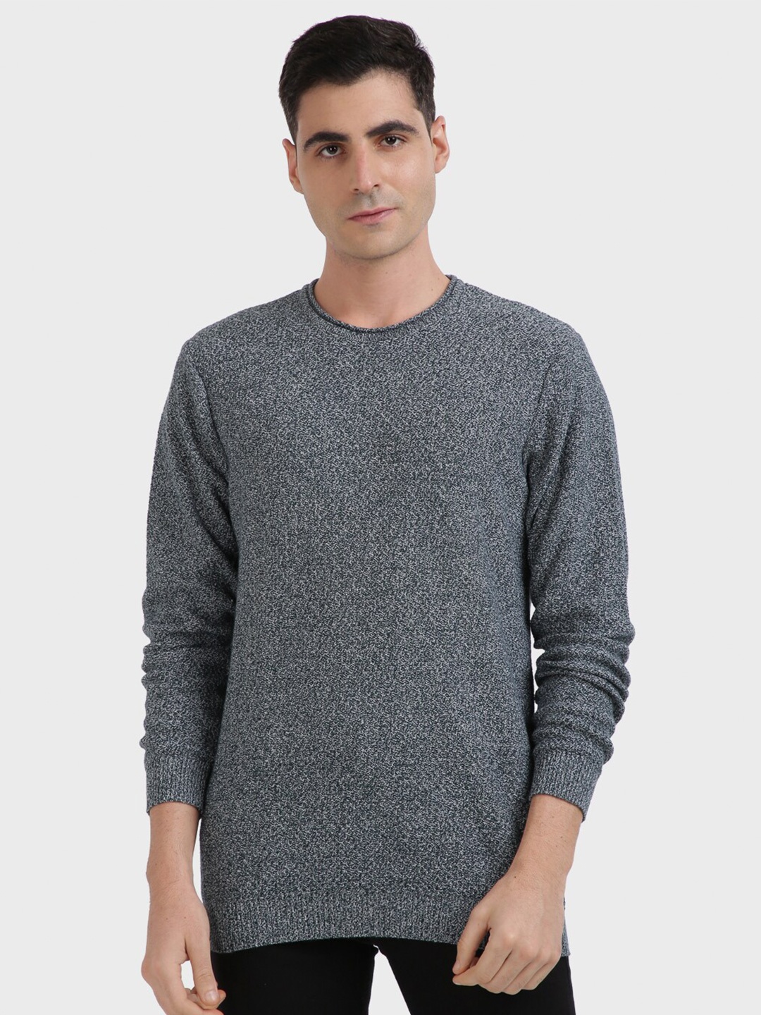 ColorPlus Men Blue Self Design Speckled Pullover Sweater